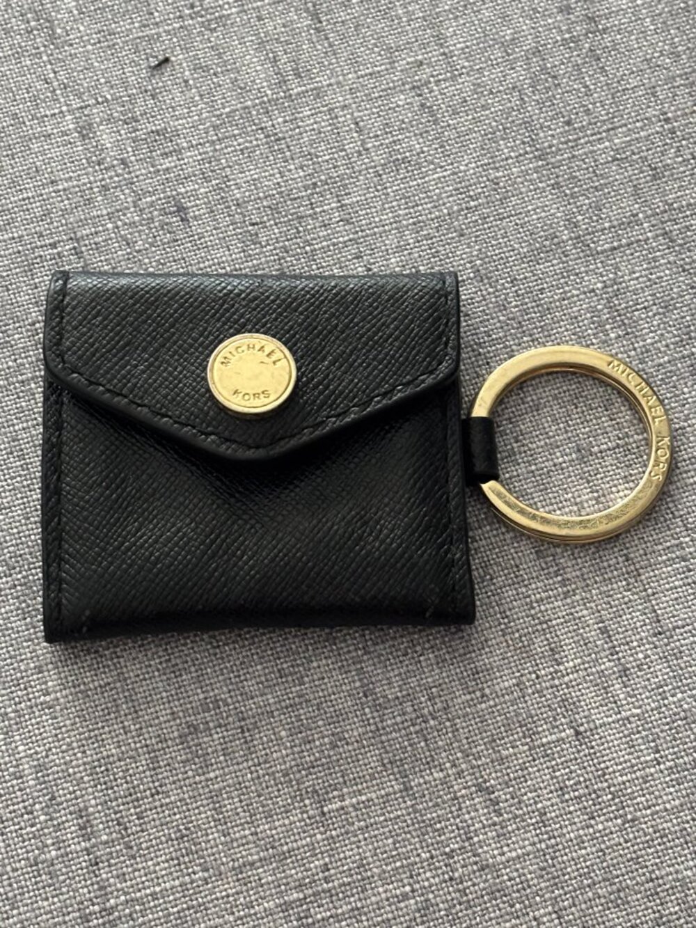 Michael Kors Saffiano Leather Mini Envelope Coin Pouch Keychain Wallet Black